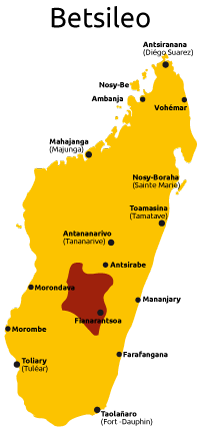 mapa de grupo étnico Betsileo de Madagascar